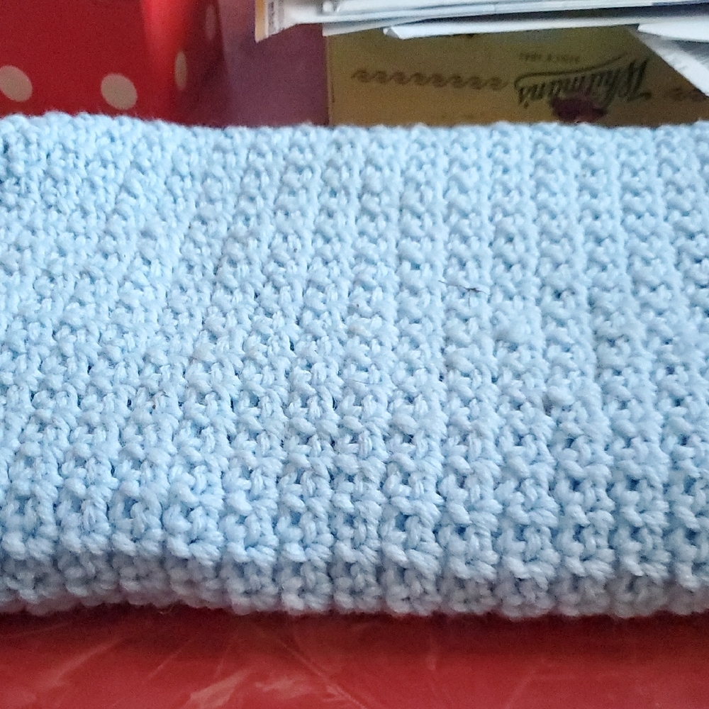 Handmade Light Blue Knit Doll Blanket